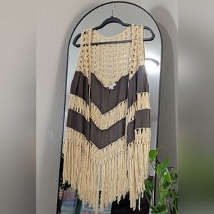 Umgee Suede and Macrame Fringe Vest